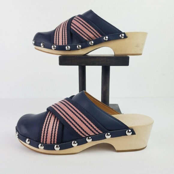 Hunter Women's Webbing Crisscross Blue Studded Clog Sz 7 SUPER CUTE! - Picture 3 of 9